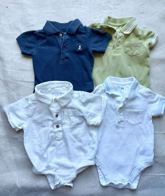 0-3M Assorted Boys Collared Bodysuits x4, Kids 3 Month (0-3M)