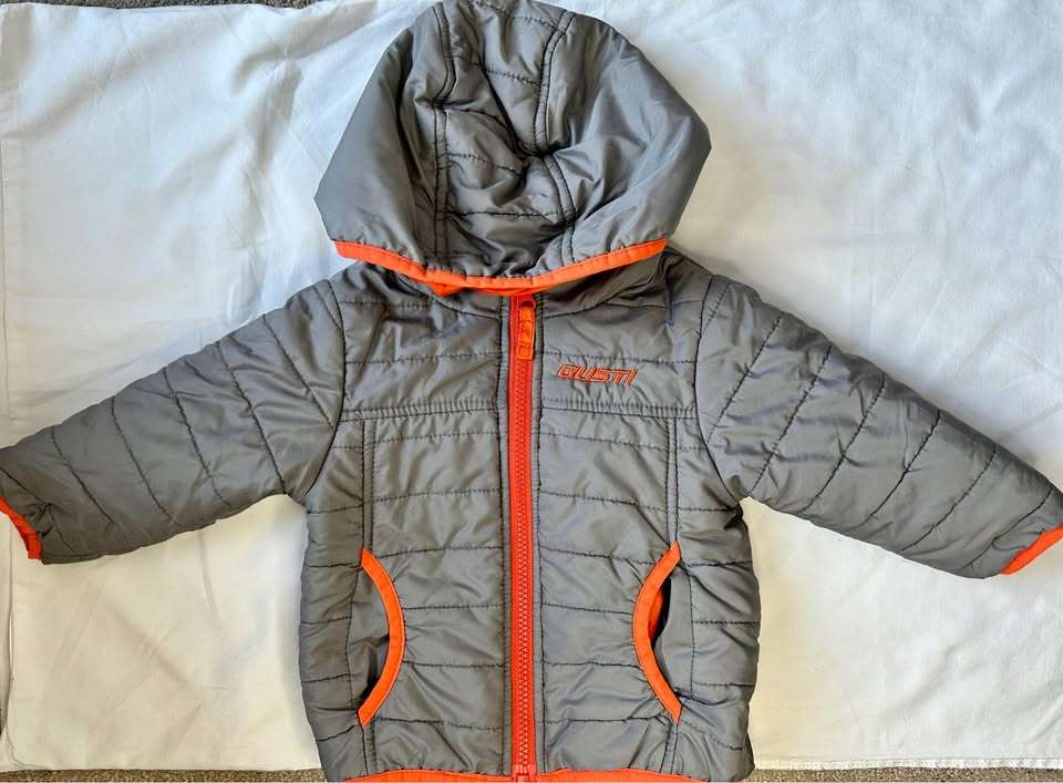 18M Gusti light Puffer Jacket Grey Orange Baby Toddler Winter Coat, Kids 18 Month (12-18M)