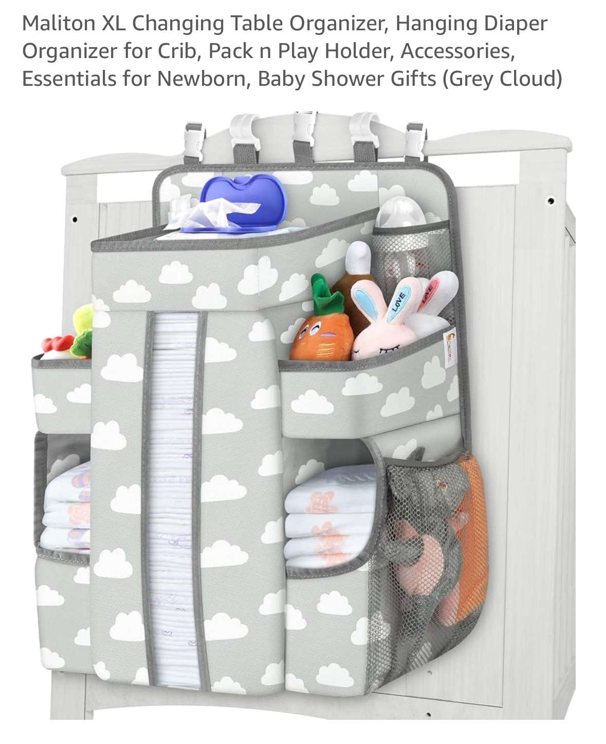 XL Diaper organizer for change table, pack & play or crib