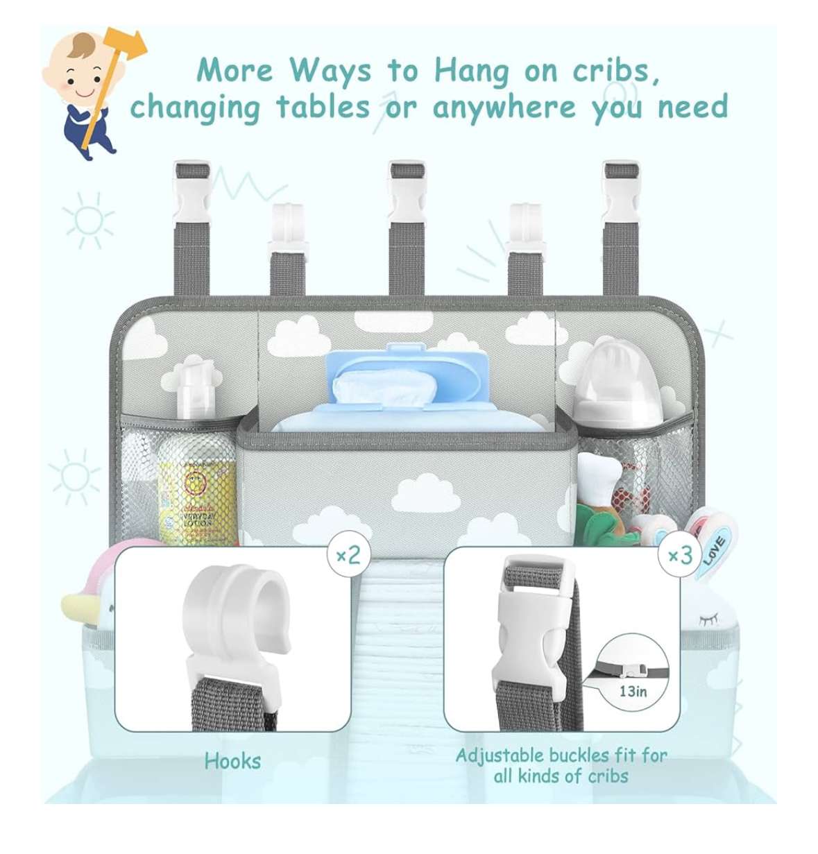 XL Diaper organizer for change table, pack & play or crib