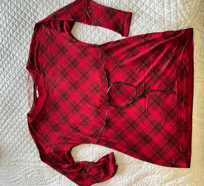 Thyme Red Plaid Tunic with Belt (Size XL), Maternity XL (16-18)