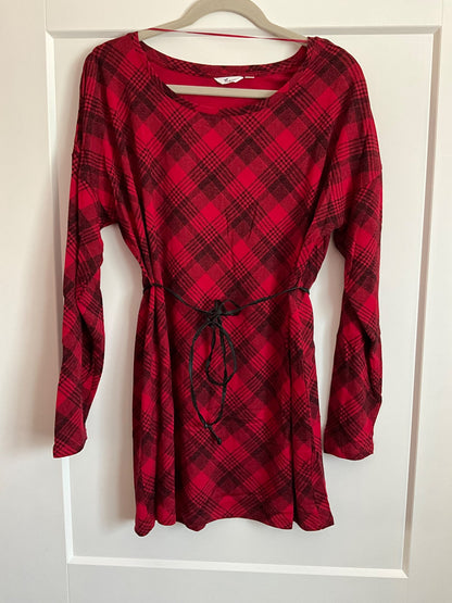 Thyme Red Plaid Tunic with Belt (Size XL), Maternity XL (16-18)