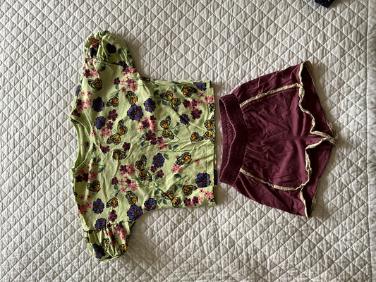 TEA Girls Butterfly/ Floral Cotton Short $ T Set (Size 6), Kids 6/6X (extra small)