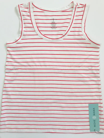 NWT Movemama Red Stripe Zip Nursing Tank Top, Retails $63.00, Maternity S (4-6)