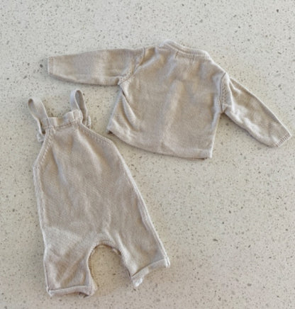 Newborn Outfit Button Overalls & Sweater Cardigan , Kids 3 Month (0-3M)