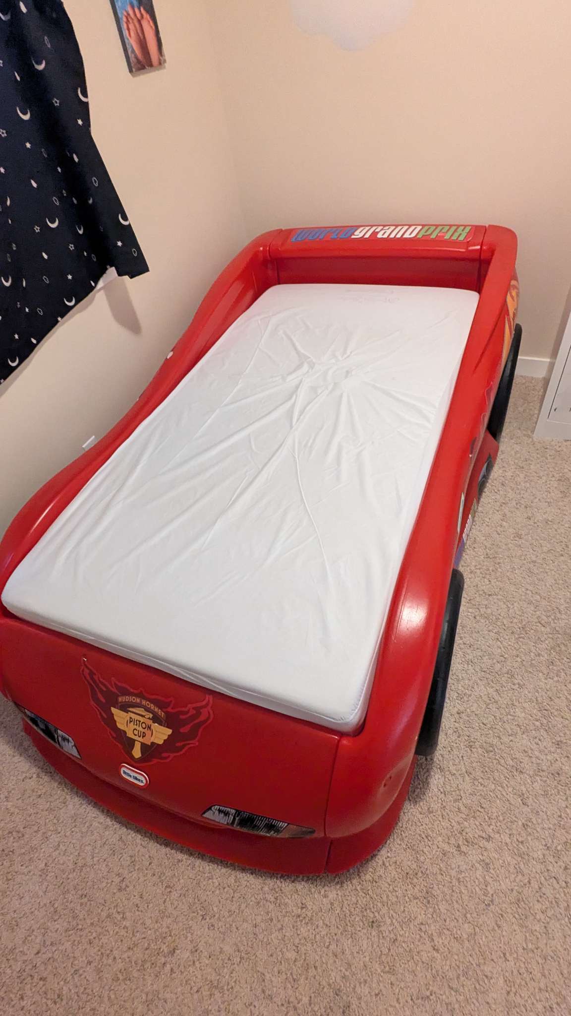 Lightning McQueen car bed with mattress and box spring