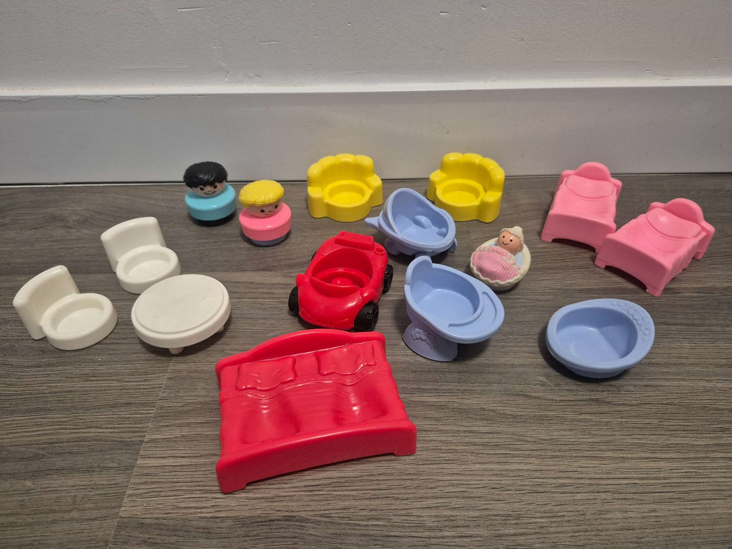 Vintage Fisher Price Dollhouse Set Furniture and Characters