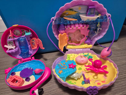 Polly Pocket Tiny Power Seashell Purse/Flamingo Floatie/Tropical Beach Bundle