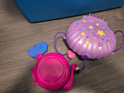 Polly Pocket Tiny Power Seashell Purse/Flamingo Floatie/Tropical Beach Bundle