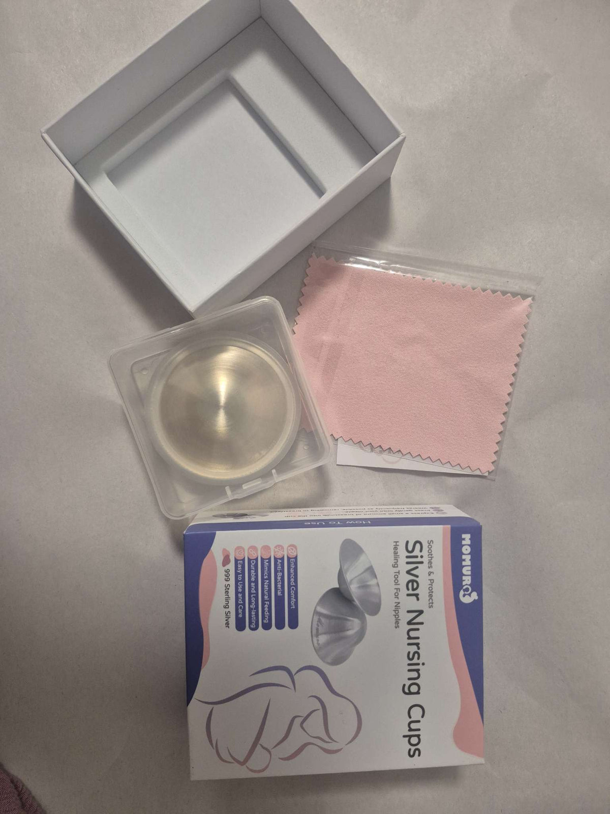 Silver Nursing Cups Unused With Box and protection covers