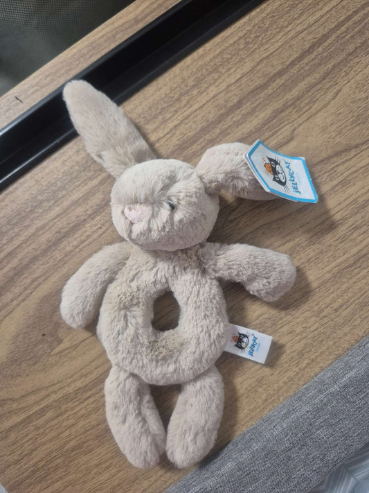 Jellycat Bashful Beige Bunny Ring Rattle New With Tags