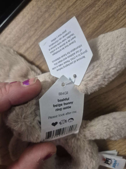 Jellycat Bashful Beige Bunny Ring Rattle New With Tags