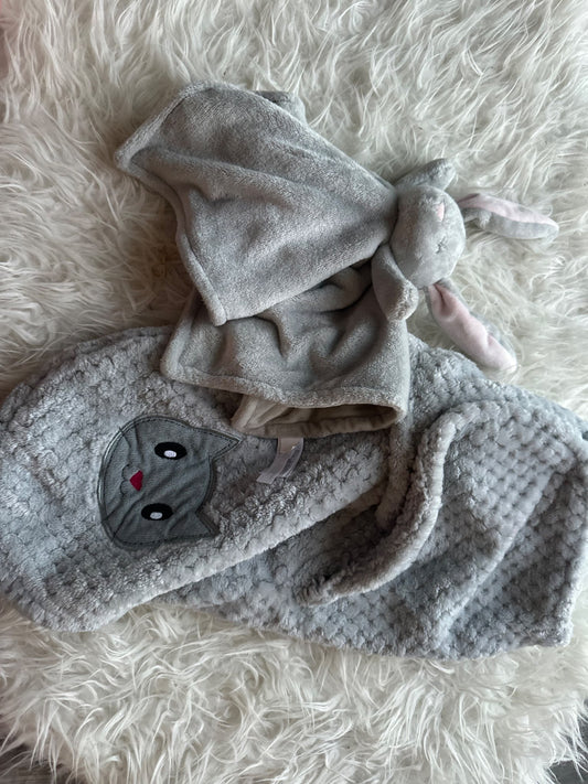 Bunny lovey and Cat fleece swaddle, 0-6 Months (Small)