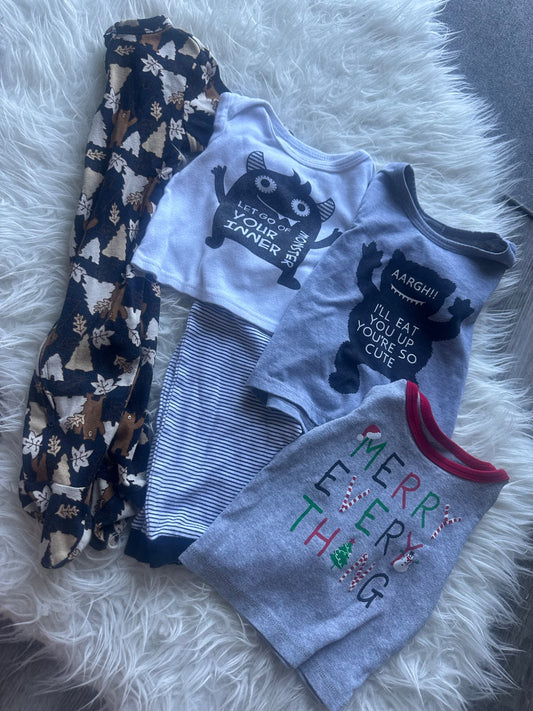 Two pairs of boys pyjamas and a Christmas pj shirt , Kids 9 Month (6-9M)