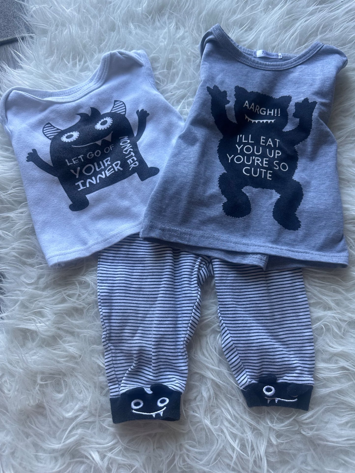 Two pairs of boys pyjamas and a Christmas pj shirt , Kids 9 Month (6-9M)