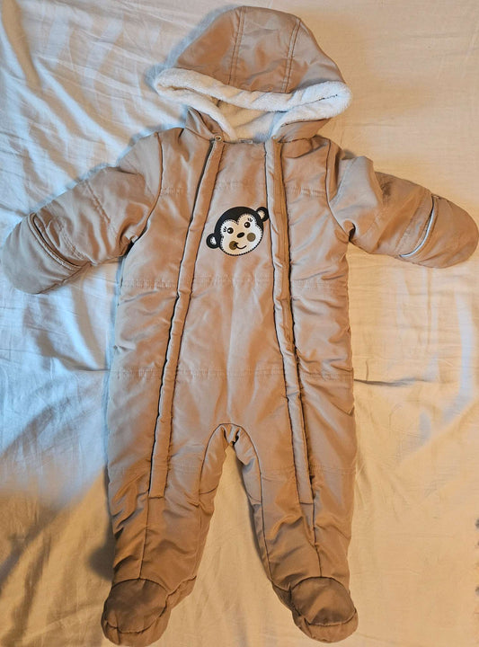 Beige George monkey snowsuit size 6-12 months MSRP $32, Kids 12 Month (9-12M)