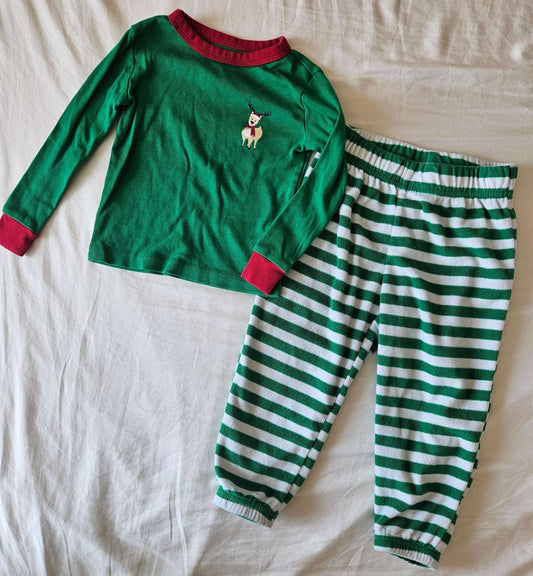 Green Reindeer Joe Fresh Christmas Pajamas 2 piece set size 2, Kids 2T