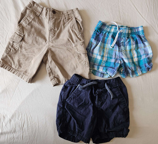 24 month 3 pack shorts (beige Cherokee, blue plaid carters, navy blue osh kosh), Kids 24 Month (18-24M)