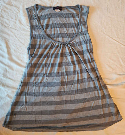 Grey striped maternity shirt with back tie back size Large , Maternity L (12-14)