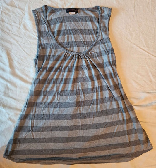 Grey striped maternity shirt with back tie back size Large , Maternity L (12-14)