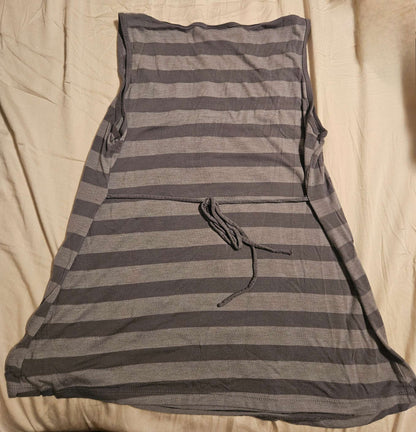 Grey striped maternity shirt with back tie back size Large , Maternity L (12-14)