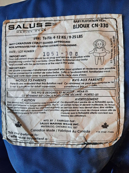 Salus 9-25lbs flotation vest (NOT Canadian coast guard approved) MSRP $88.95