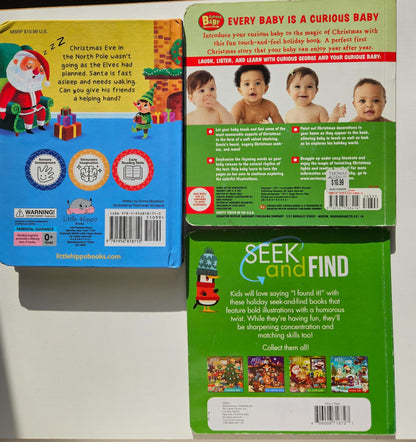 Set of 3 Christmas Books (Curious George, look and find, Santa Snores)