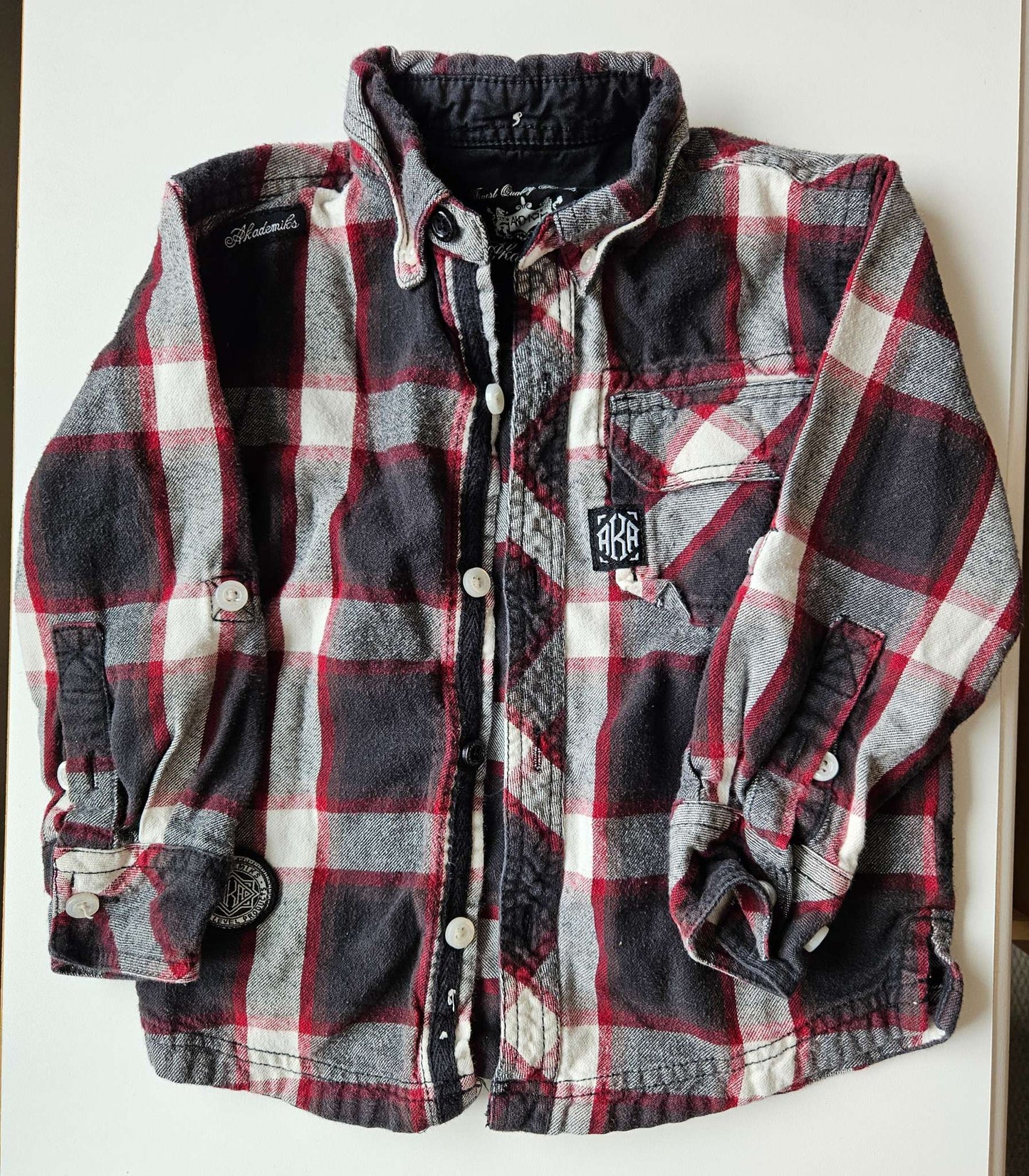 Red and black checkered button up long sleeve , Kids 3T