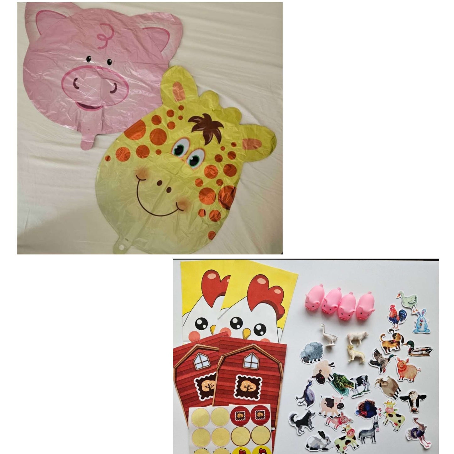 Brand new Pig and Giraffe helium balloons and farm animal grab bag with accessories