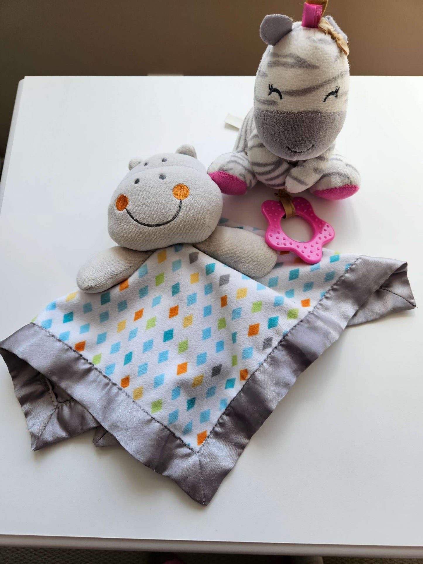 Hippo and zebra infant toys