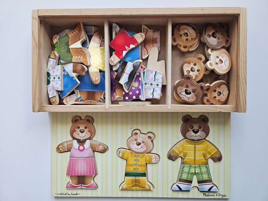 Melissa and Doug wooden bear family dress up puzzle