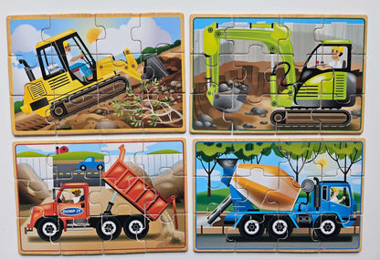 Melissa and doug wooden 4- 12 piece construction puzzle set