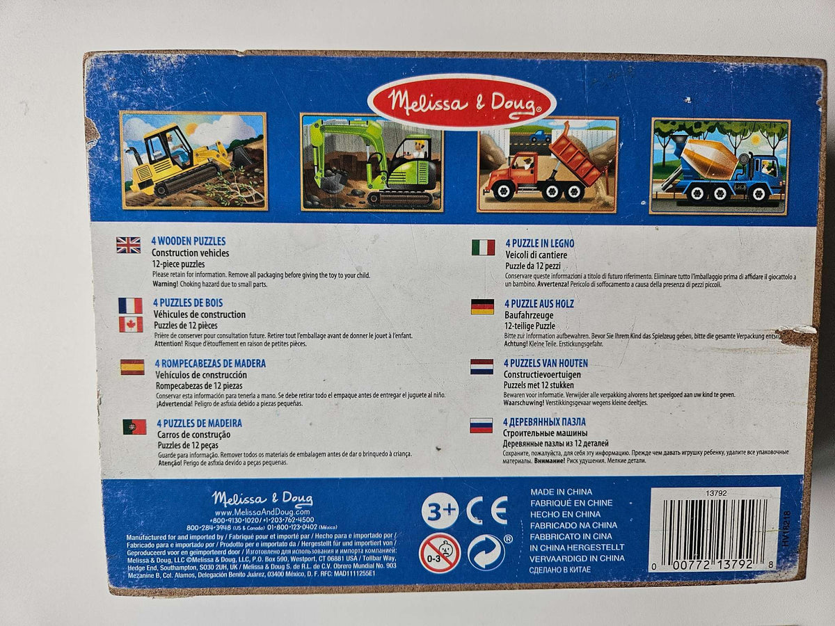 Melissa and doug wooden 4- 12 piece construction puzzle set