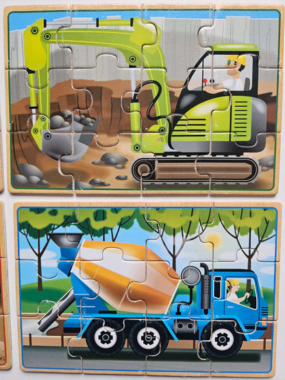 Melissa and doug wooden 4- 12 piece construction puzzle set