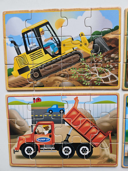 Melissa and doug wooden 4- 12 piece construction puzzle set