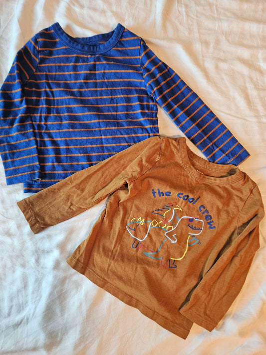 2 18-24 month Joe Fresh long sleeve shirts (blue and brown stripe, brown the cool crew), Kids 24 Month (18-24M)