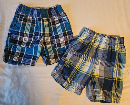 2 pairs of size 2T plaid shorts (yellow and blue is George, light blue and dark blue is childrens place) , Kids 2T