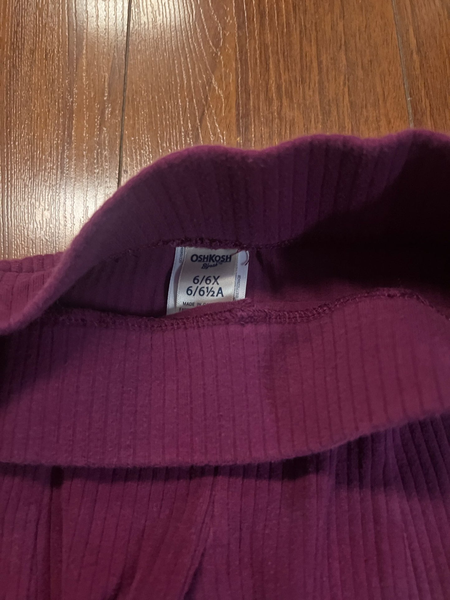 Girl’s Purple Ribbed Leggings, Kids 6/6X