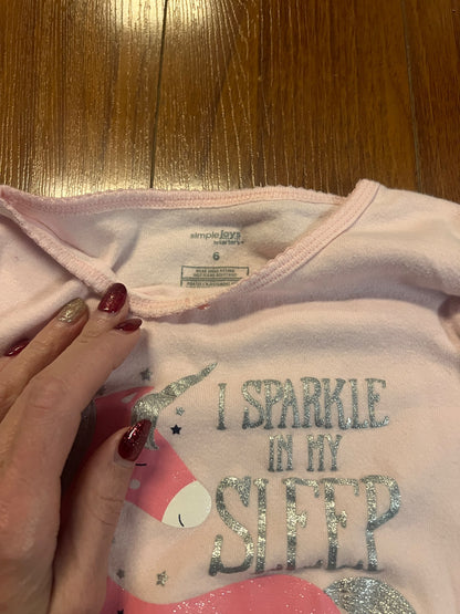 Girl’s Unicorn Pj Long Sleeve Shirt, Kids 6/6X