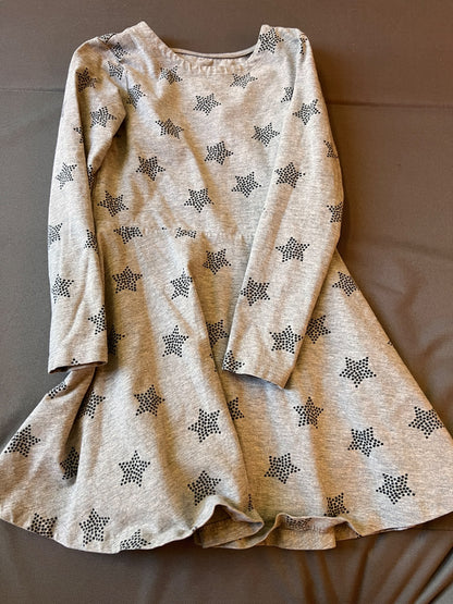 Girl’s Grey Star Long Sleeved Dress, Kids 6/6X