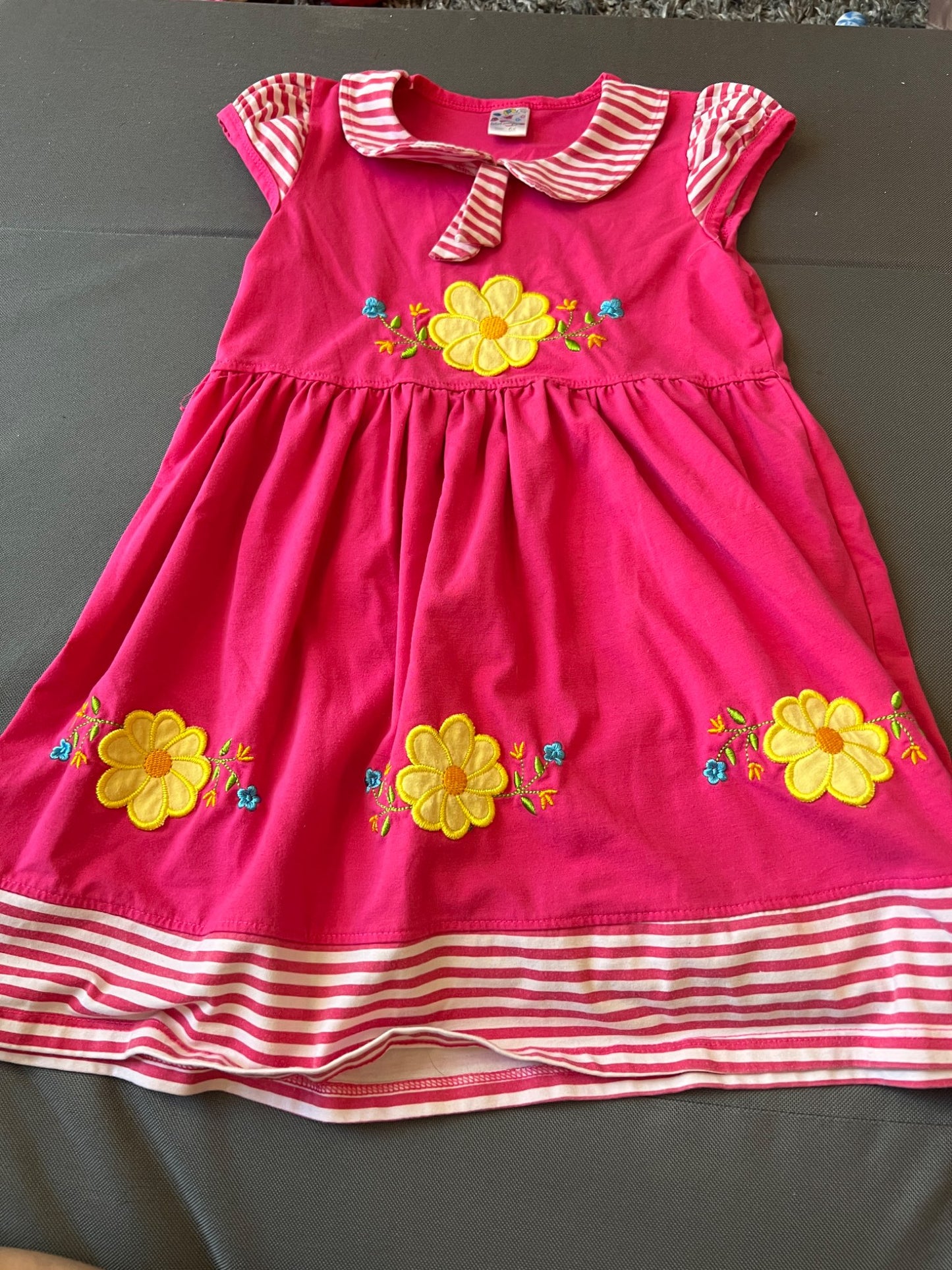 Girl’s Pink Dress with Yellow Flowers, Kids 6/6X