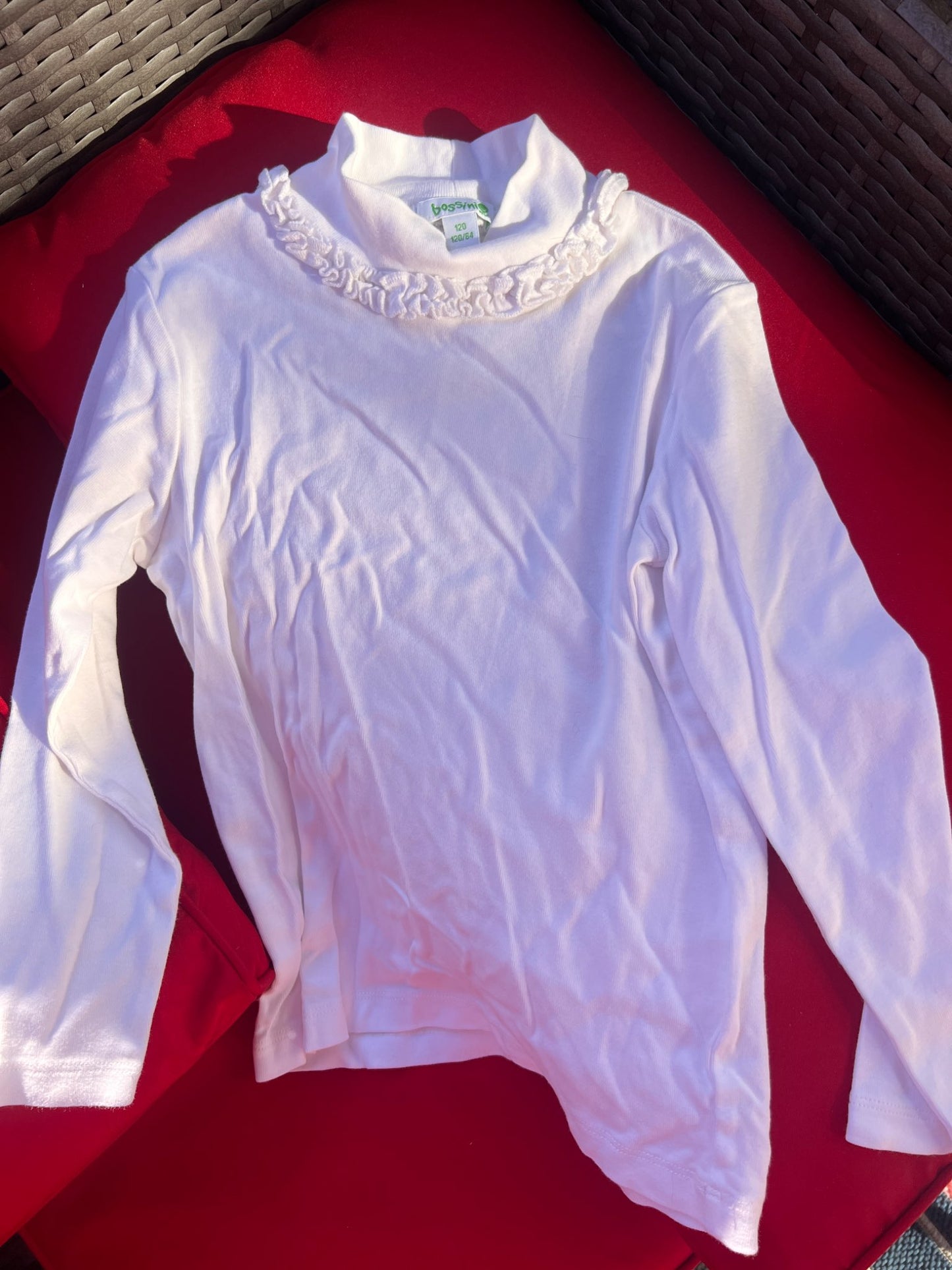 Girl’s White Long Sleeved Shirt, Kids 5/5T