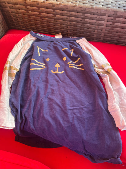 Girl’s Cat Baseball Style Shirt, Kids 5/5T