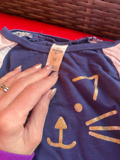 Girl’s Cat Baseball Style Shirt, Kids 5/5T