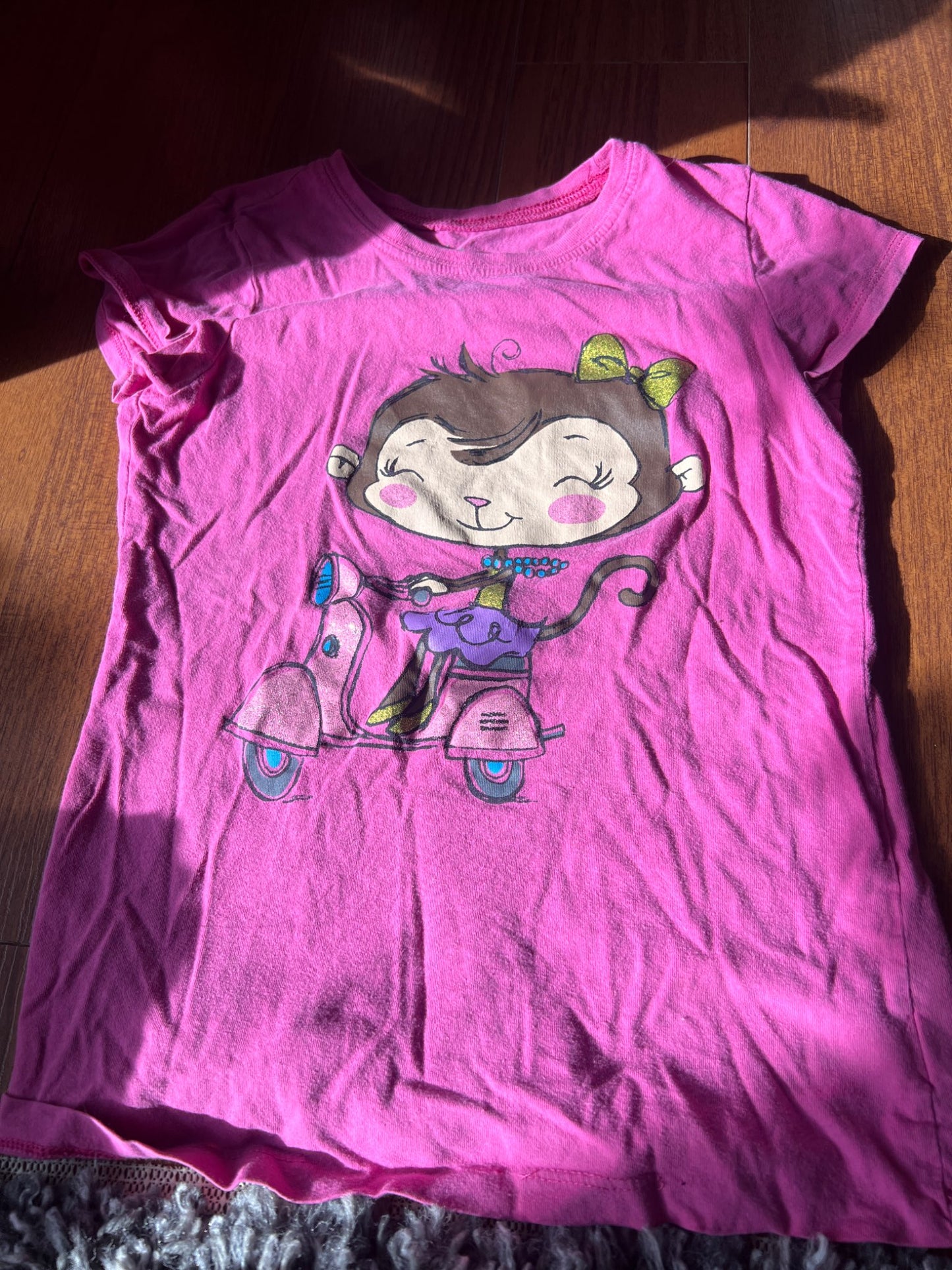 Girl’s Pink Monkey Scooter T-shirt, Kids 7