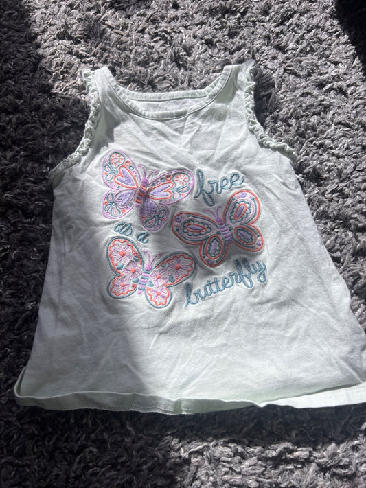 Girl’s Green Tank Top with Butterflies, Kids 5/5T