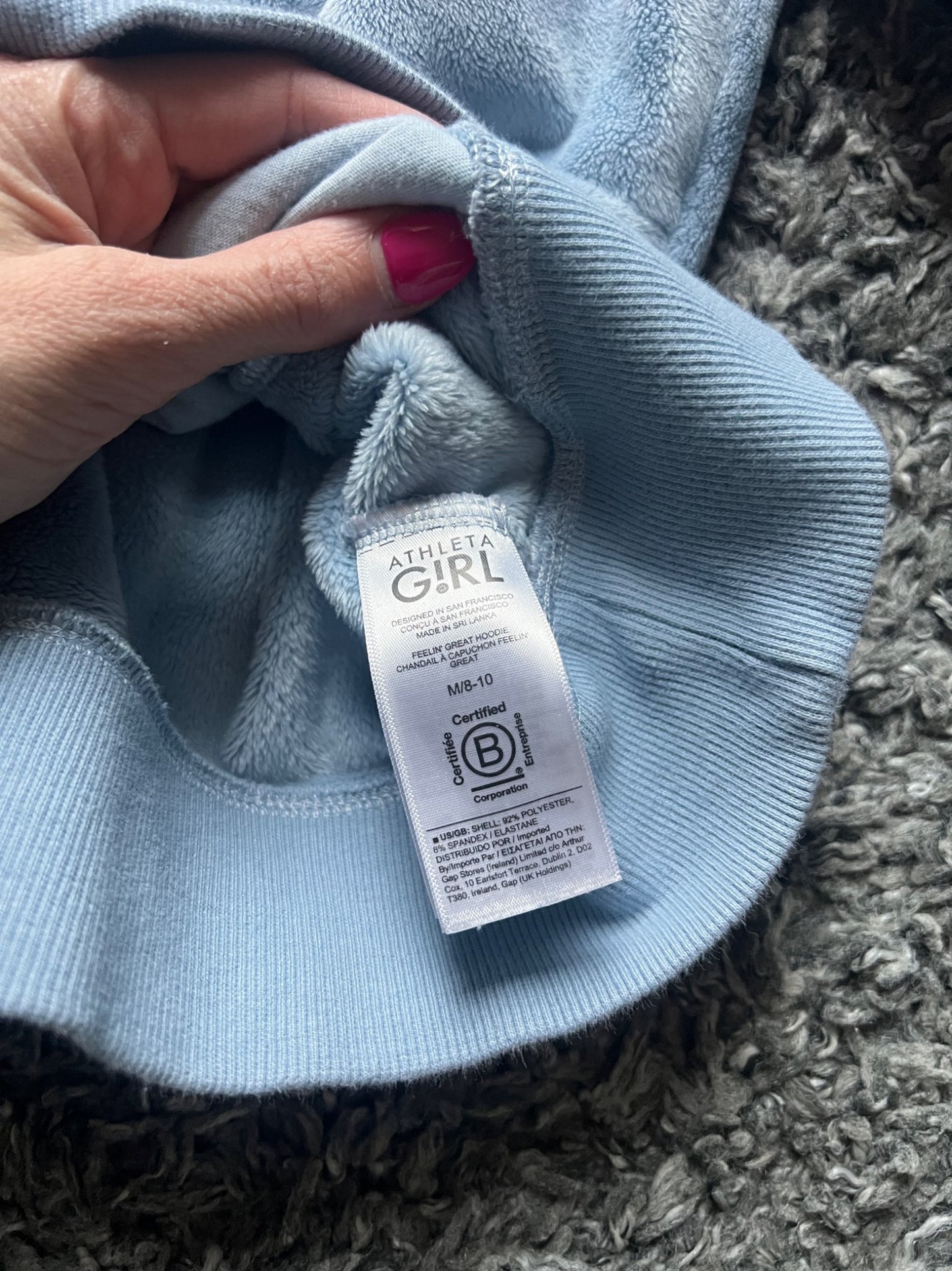 Girl’s Fuzzy Blue Hoodie, Kids 8
