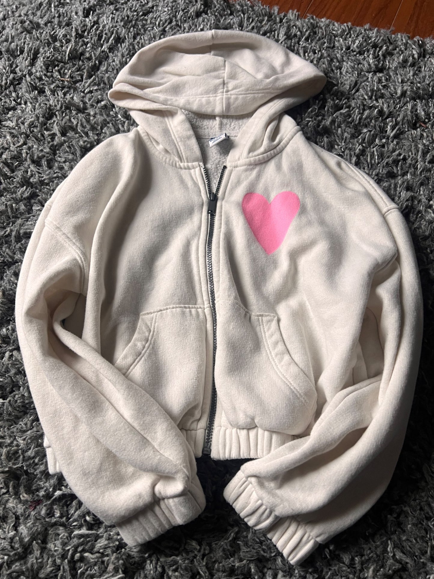 Girl’s Light Cream Colour Zip Up Hoodie, Kids 6/6X