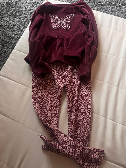 Girl’s Matching Butterfly Sweater/Leggings , Kids 6/6X