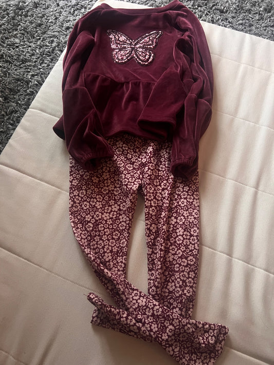 Girl’s Matching Butterfly Sweater/Leggings , Kids 6/6X